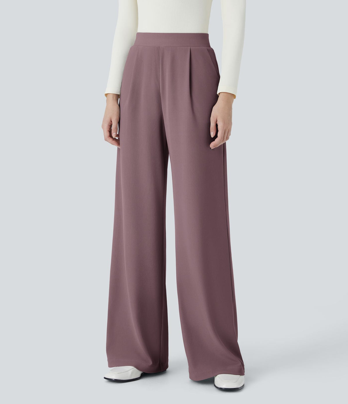Halara Flex™ Pantalon Tailleur Évasé à Taille Haute Sculptant la Silhouette avec Poches Latérales Micro Waffle