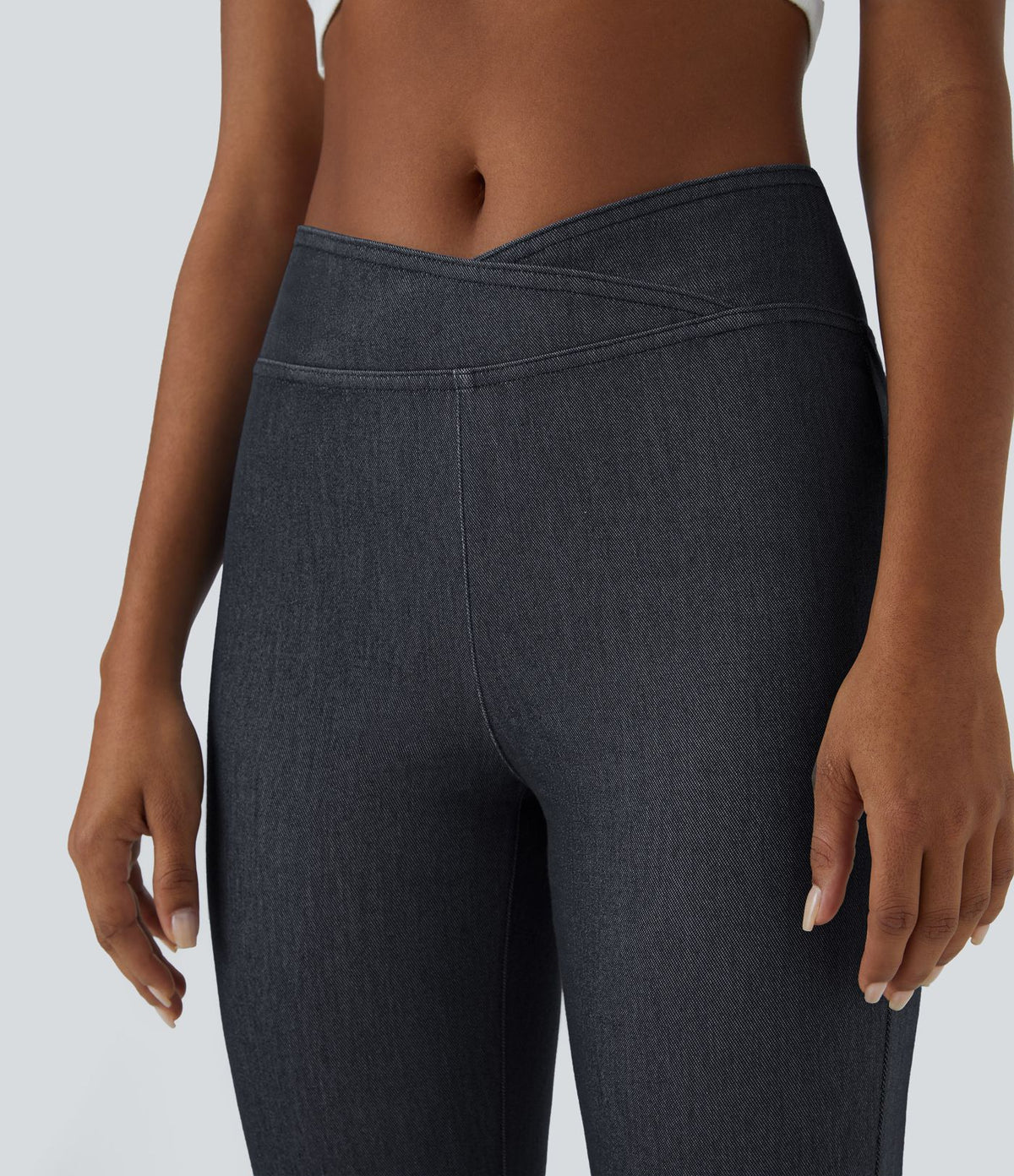 Halara Flex™ Jean Évasé Casual en Tricot Stretch Taille Haute avec Dos Croisé et Poches