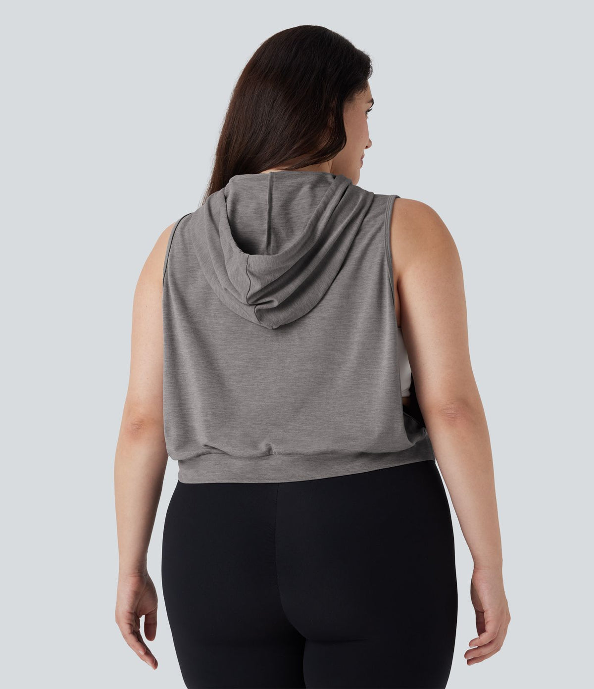 Débardeur de course grande taille crop top à capuche sans manches avec cordon de serrage