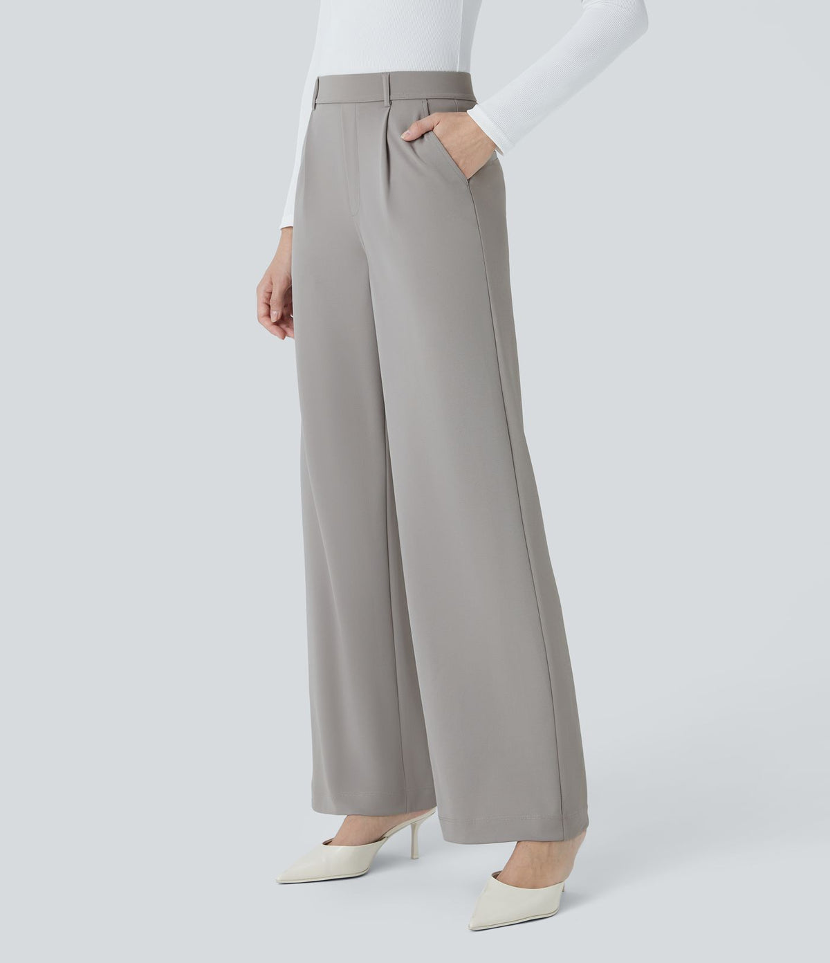Halara Flex™ Pantalon Tailleur Droit à Taille Haute avec Pli Poches Latérales en Crêpe