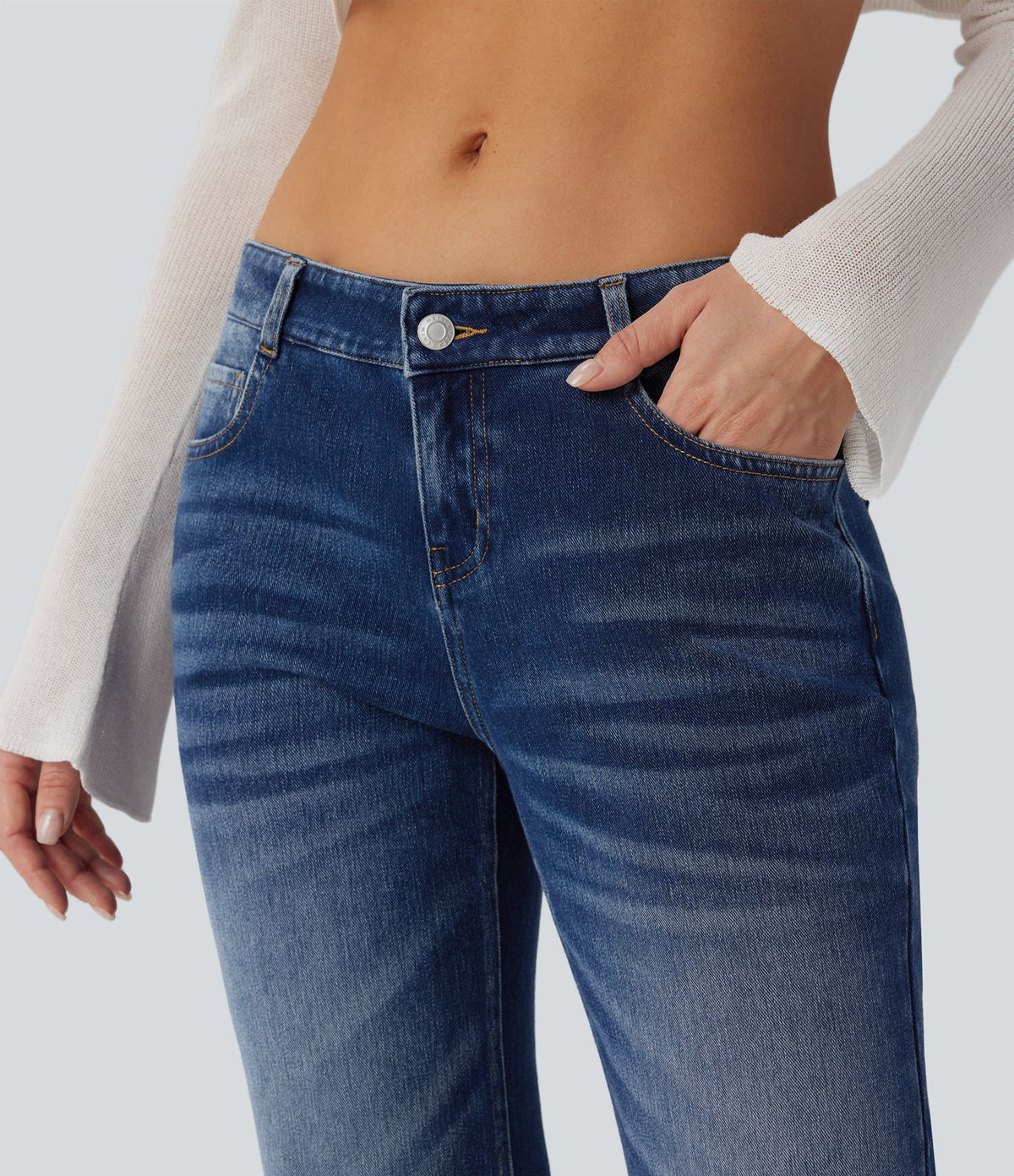 Halara Flex™ Jean évasé décontracté délavé taille basse avec poches