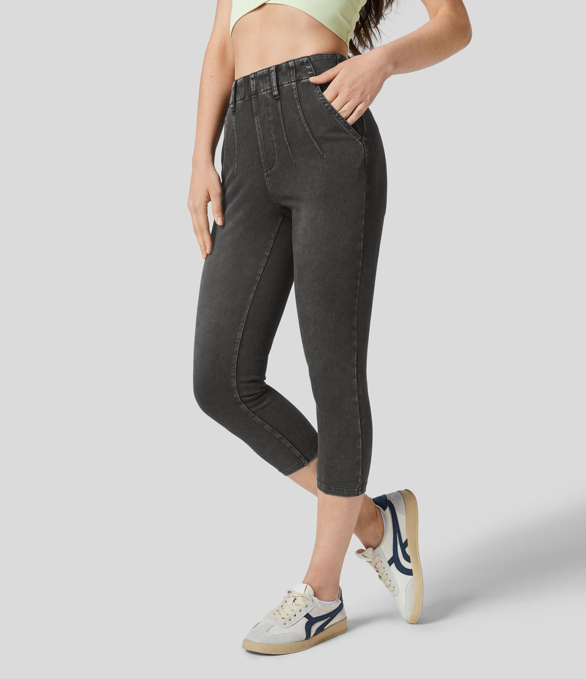 Halara Flex™ Legging Capri Casual Taille Midi Avec Poche Latérale En Tricot Extensible