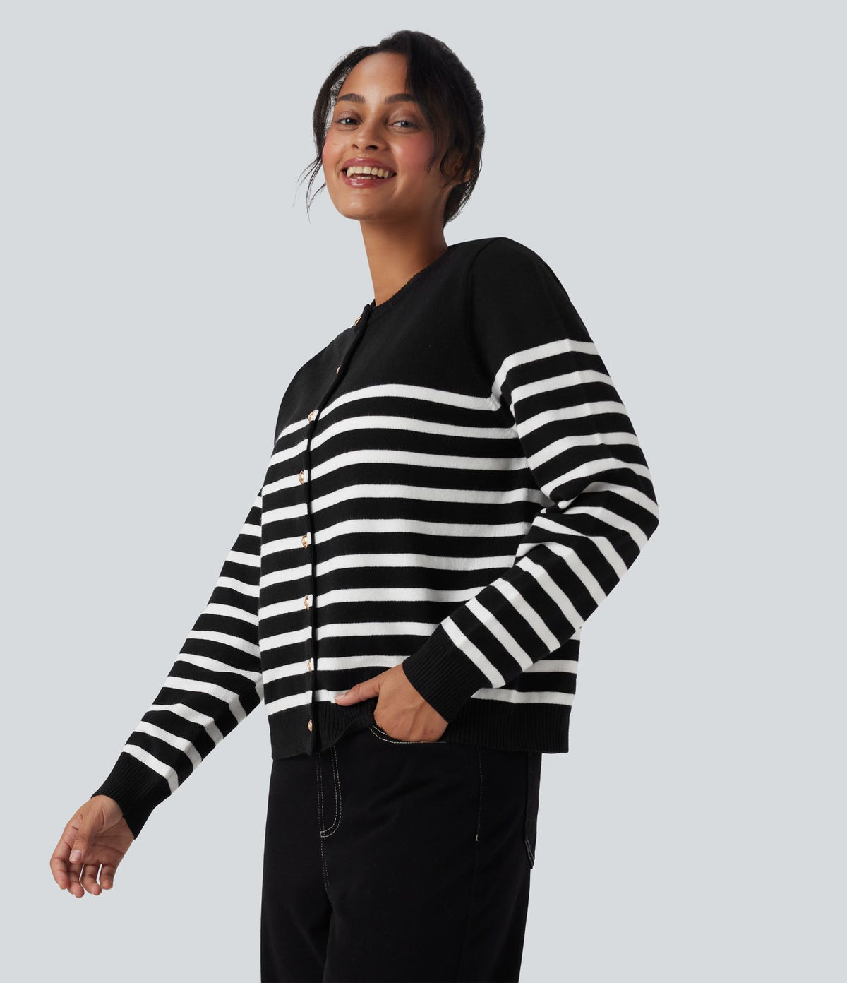 Cardigan de travail rayé color block