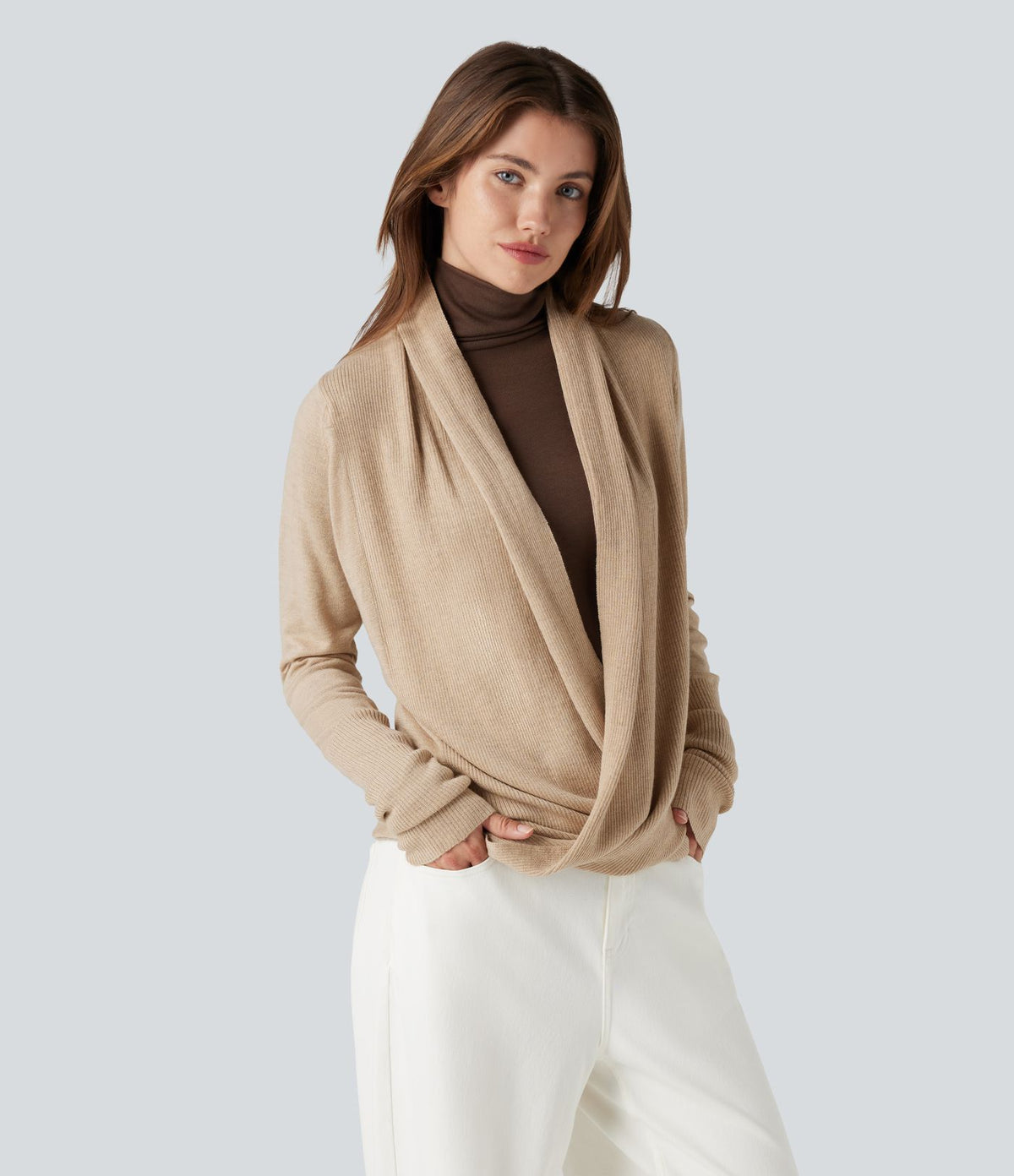 Cardigan drapé manches longues à nœud