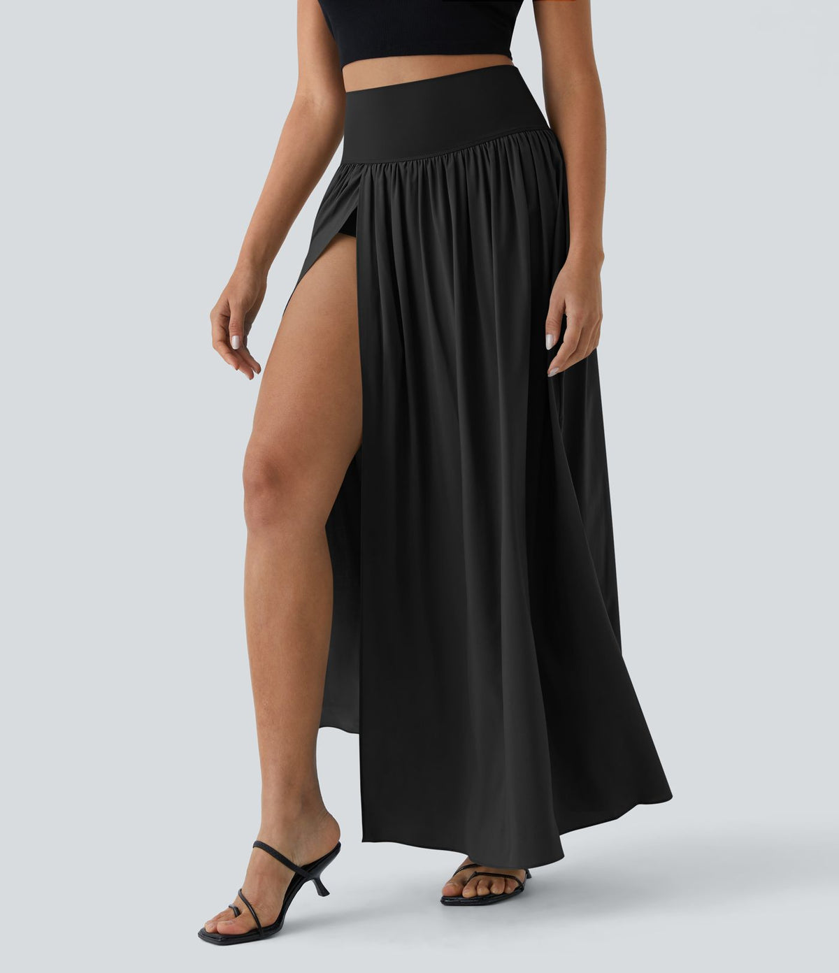 Breezeful™ Jupe Taille Haute Casual Maxi Séchage Rapide Fluide Fente Plissée 2 en 1