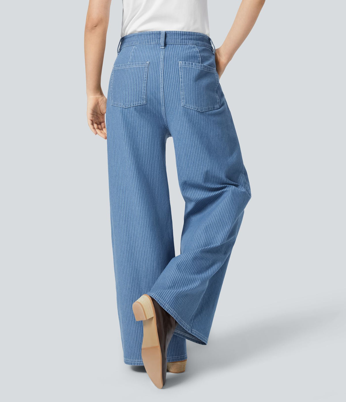 Halara Flex™ Jean Large Décontracté à Rayures Taille Haute avec Multiples Poches et Tissu Extensible Lavé